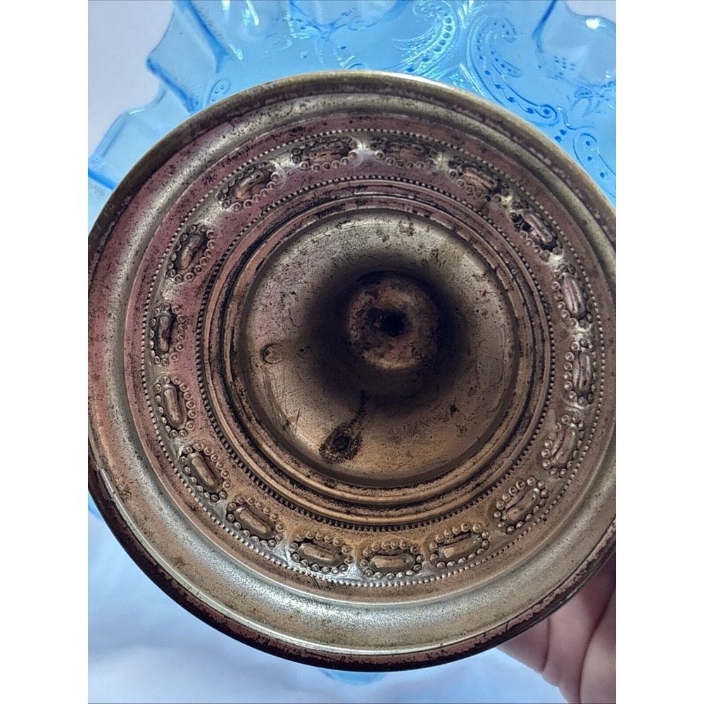 Blue Crimped Ruffled Candy Dish Compote Art Glass 6 Star Paisley Pattern - Picture 11 of 12
